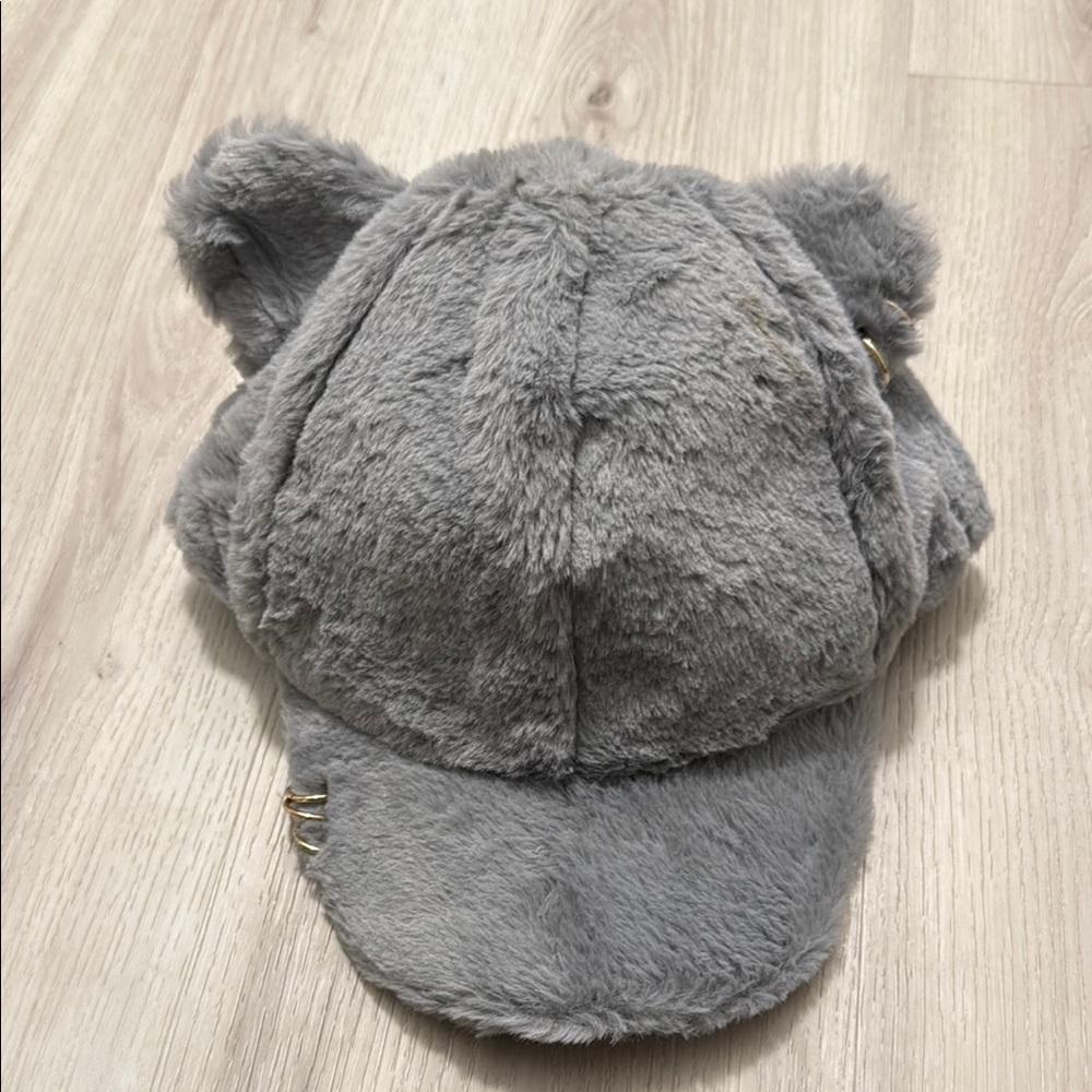 Cute Gray Fuzzy Bear Ear Hat Adjustable Halloween Cosplay Event